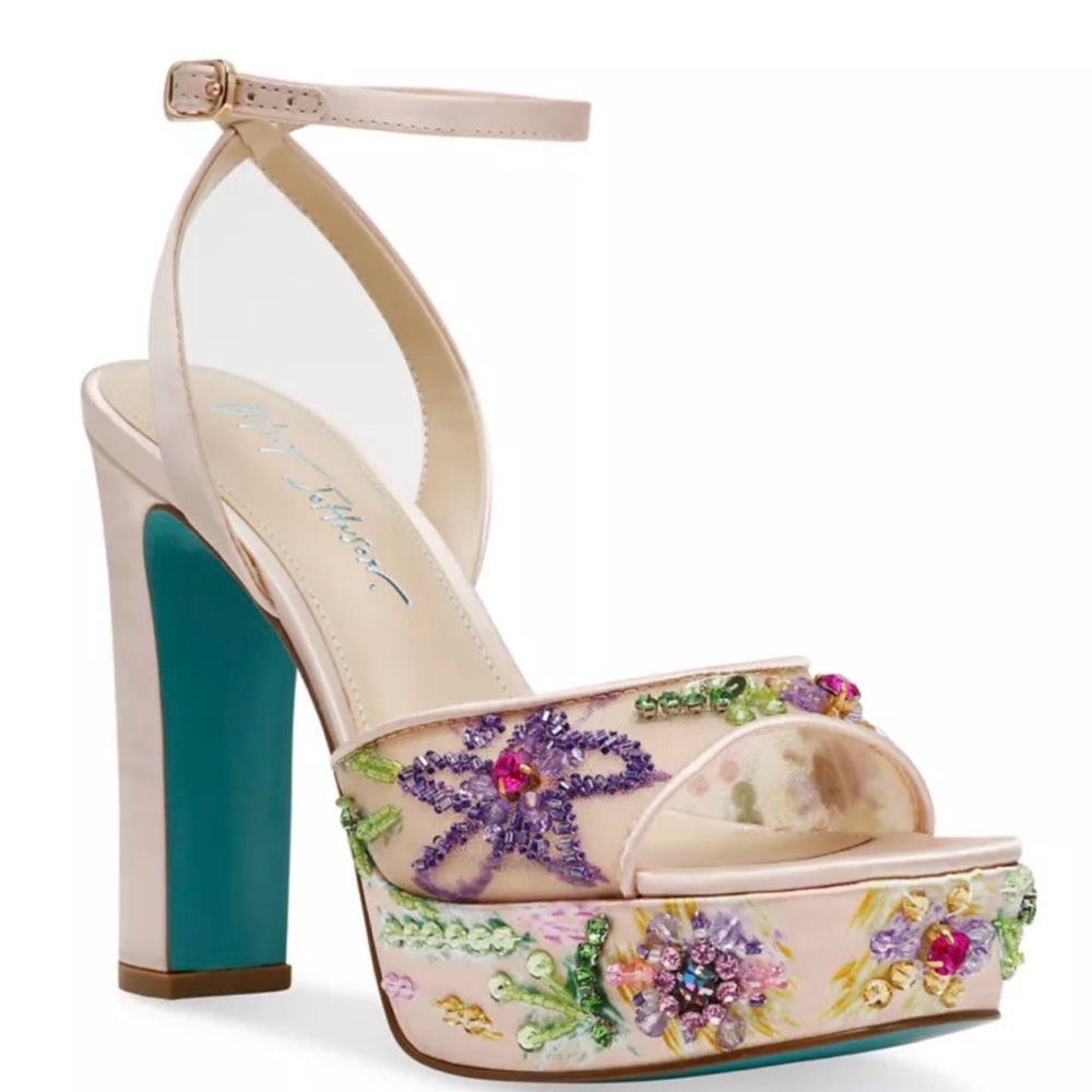 Betsey Johnson VIVENE Floral Embellished Heels in Cream and Purple